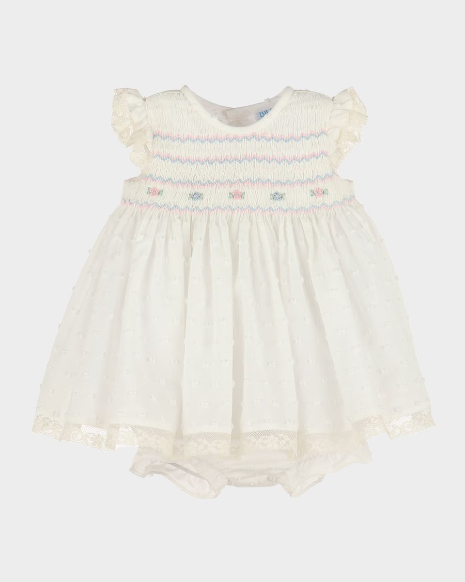 Girl's Swiss Dot Floral Smocked Dress, Size 6M-24